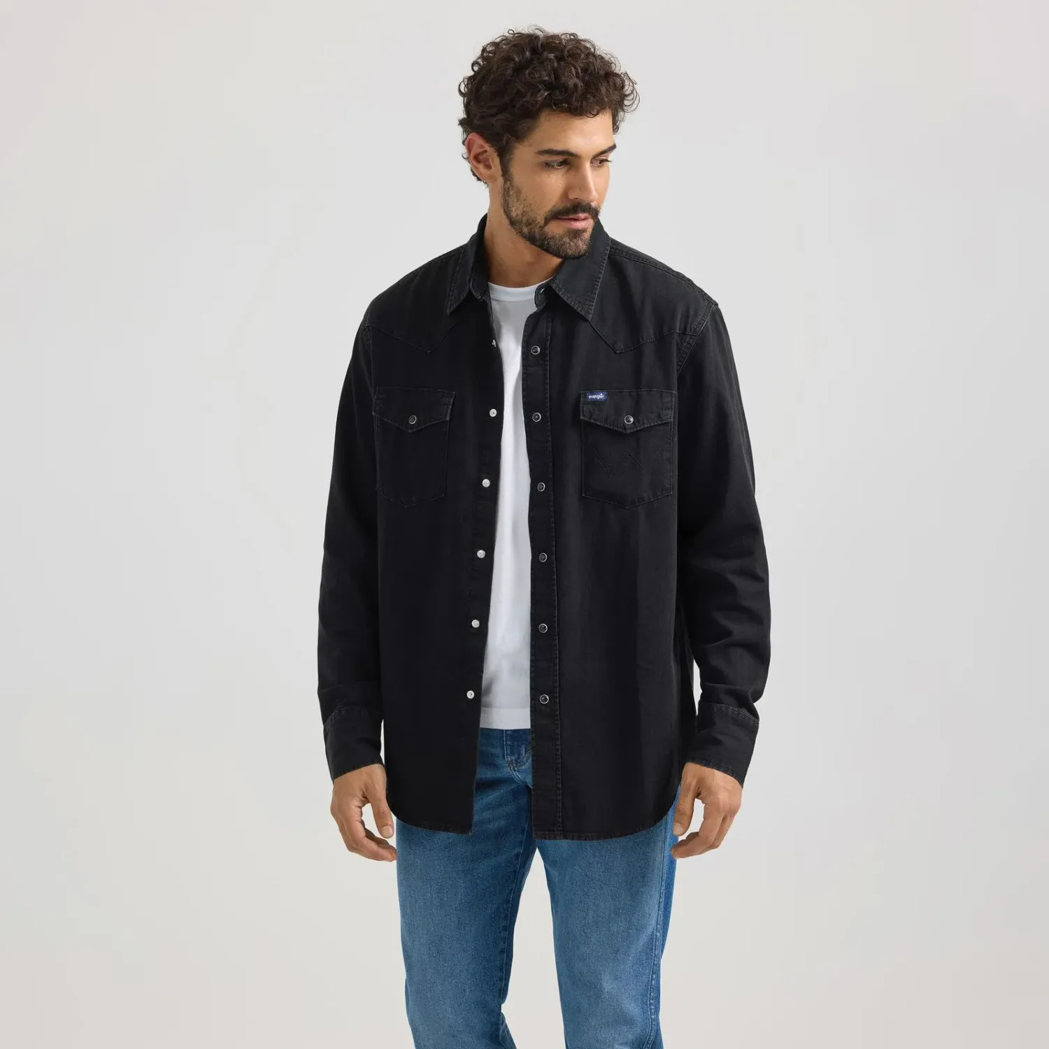 Wrangler Men's Denim Long Sleeve Denim Shirt - Assorted Colours, Colour: black-denim, Size: 2-xt-1