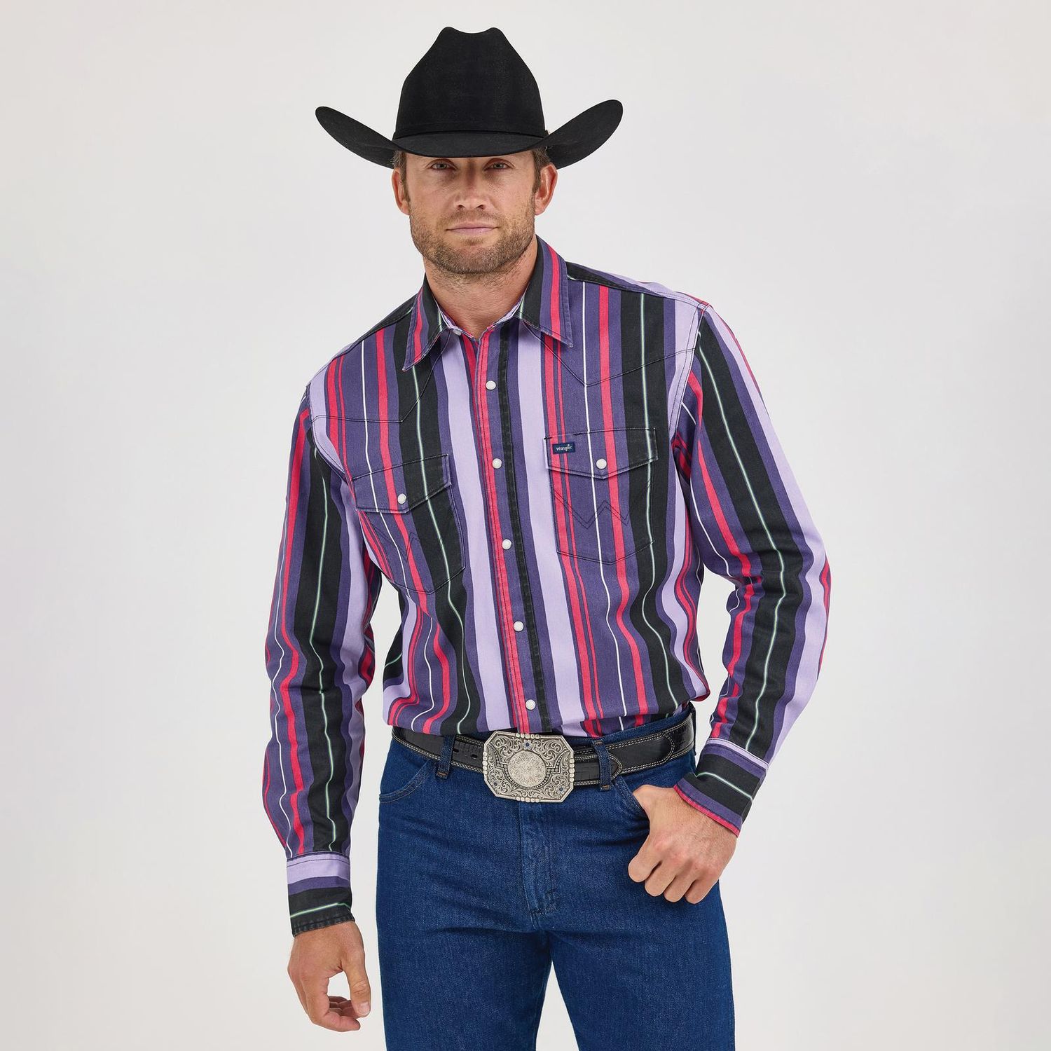 Wrangler Men's Wrangler Vintage Inspired Classic Fit LS Shirt - Purple Multi Stripe
