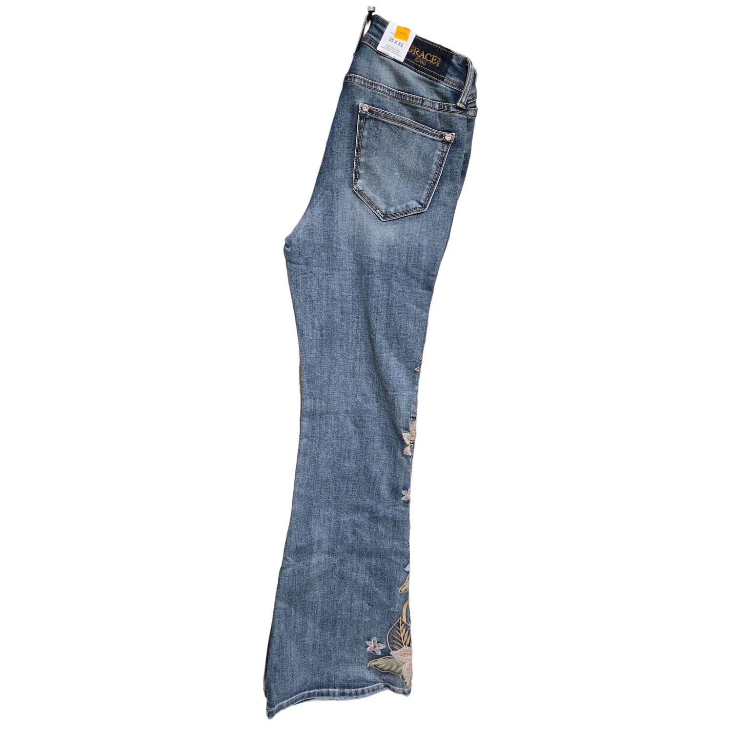 Grace in LA Women's Floral Flare Jeans