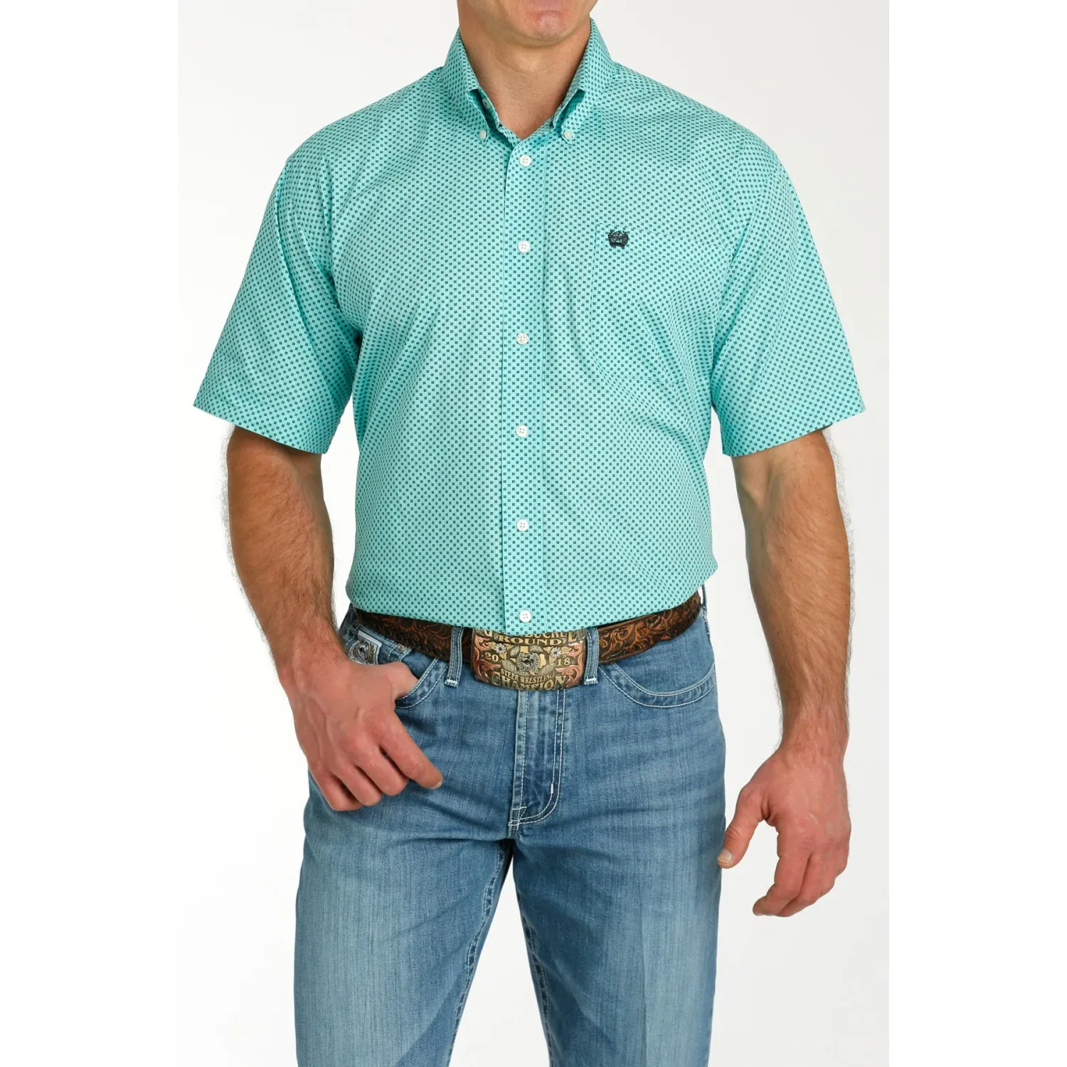 Cinch Men's Short Sleeve Print Shirt - Blue