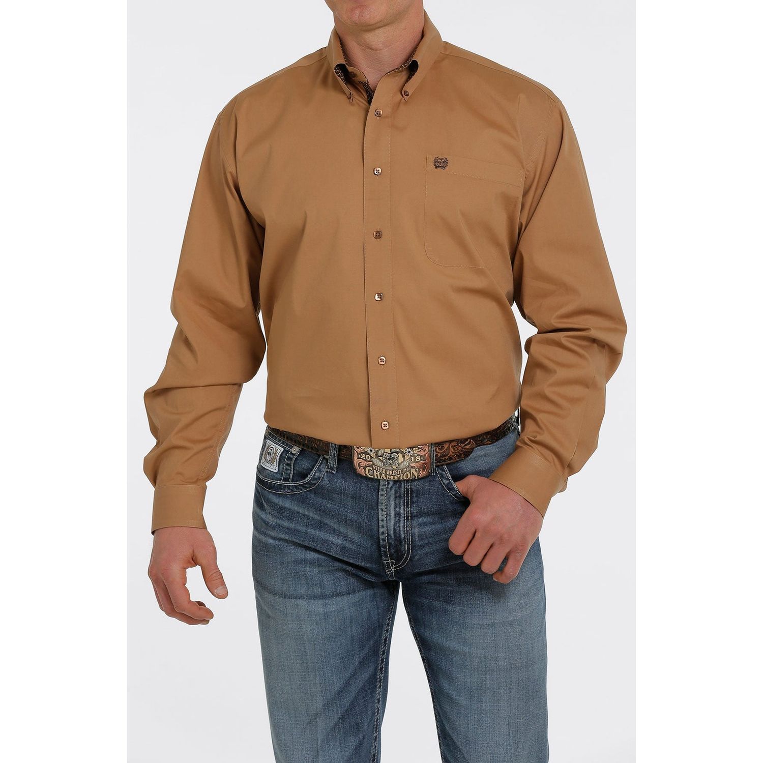 Cinch Mens LS Solid Shirt Brown