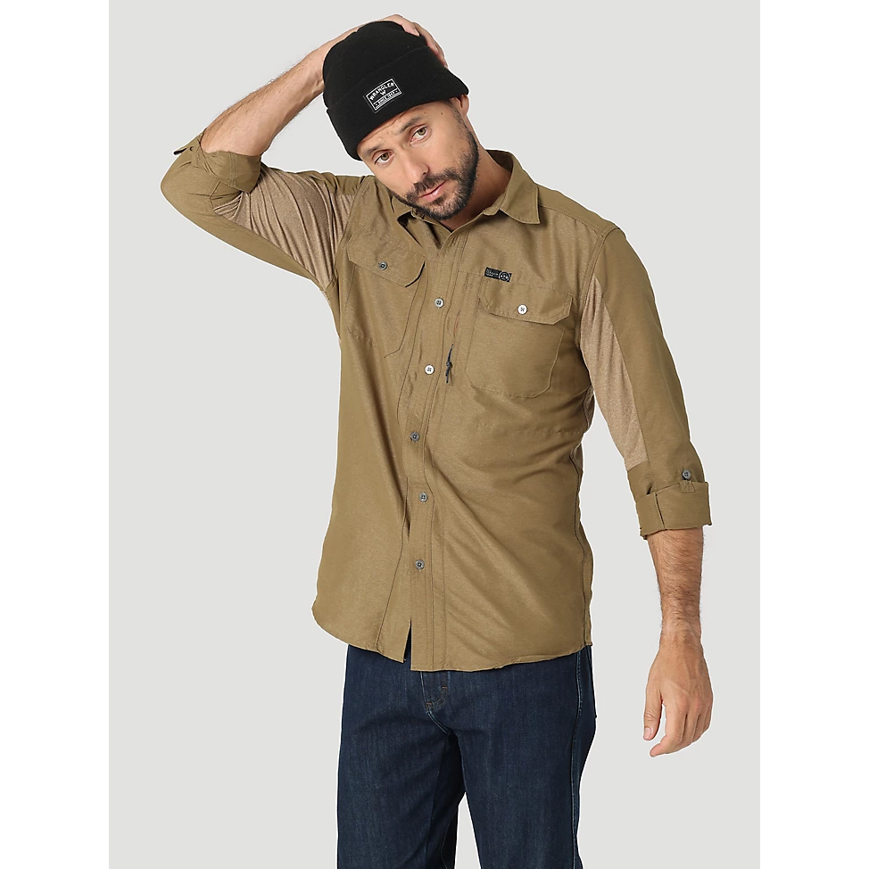 Wrangler ATG Mens Mix Material Shirt - Kangaroo