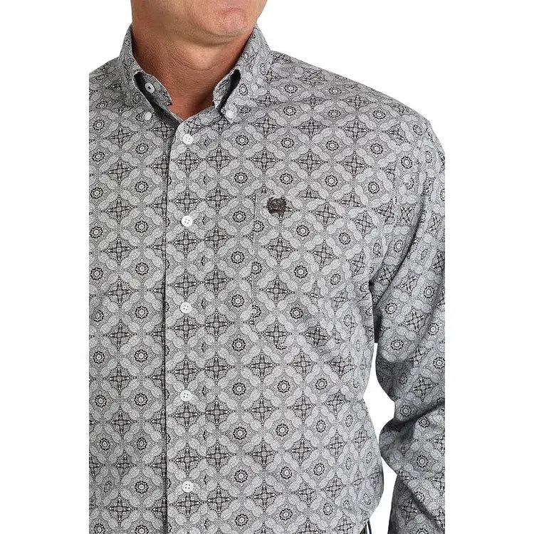 Cinch Classic Fit Long Sleeve Men's Cotton Patterned Shirt - Brown - MTW1105816