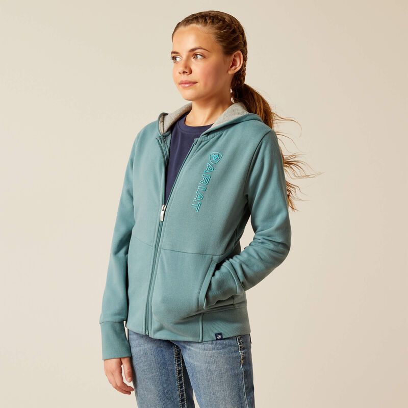 Ariat Girl's Team Logo Full Zip Hoodie - North Atlantic