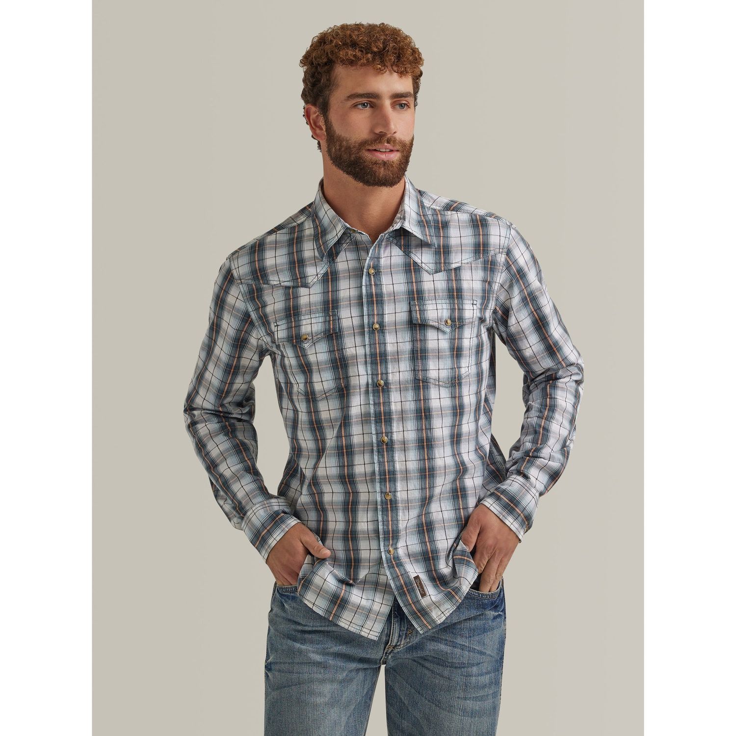 Wrangler Men's Retro Premium Long Sleeve Snap Plaid Shirt - Grey/Green
