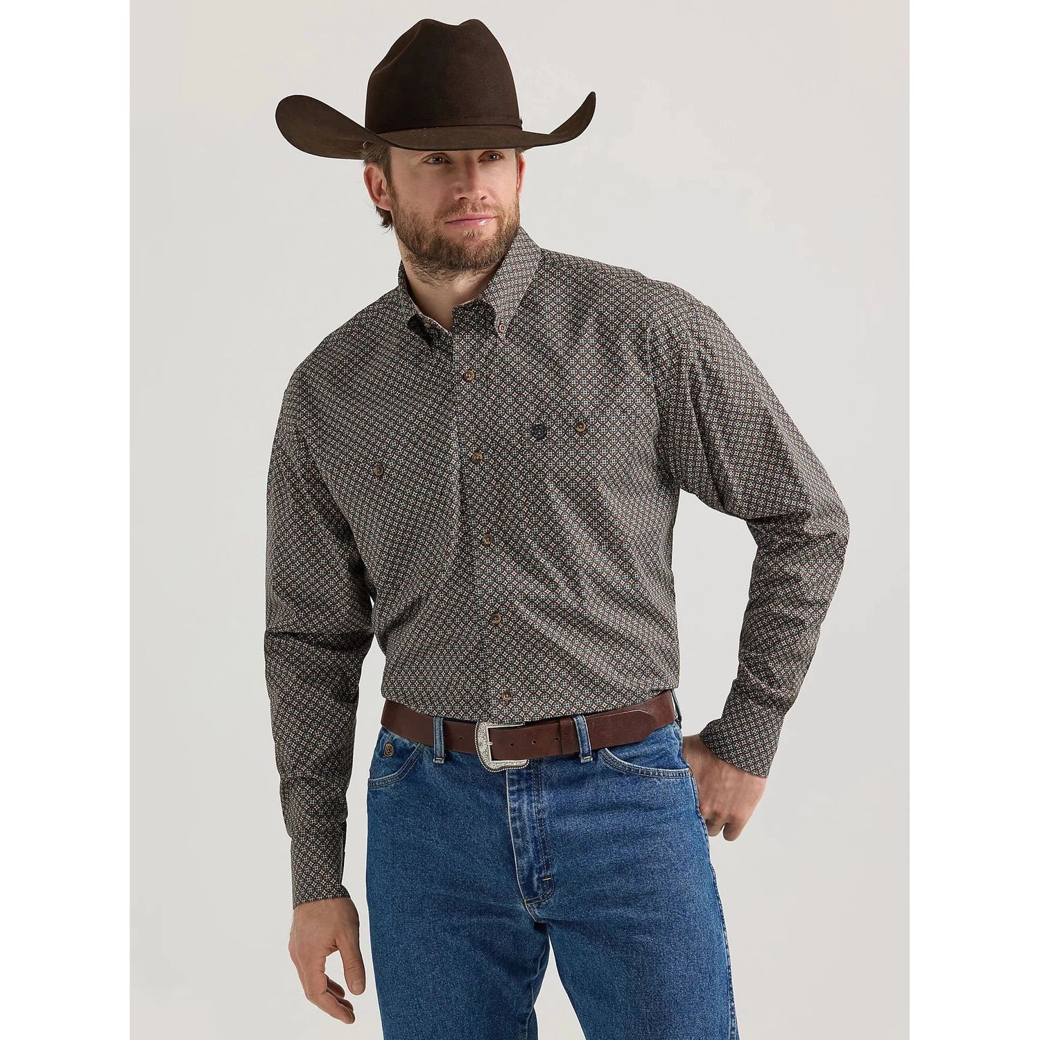 Wrangler Men's George Strait Long Sleeve Shirt - Starry Brown