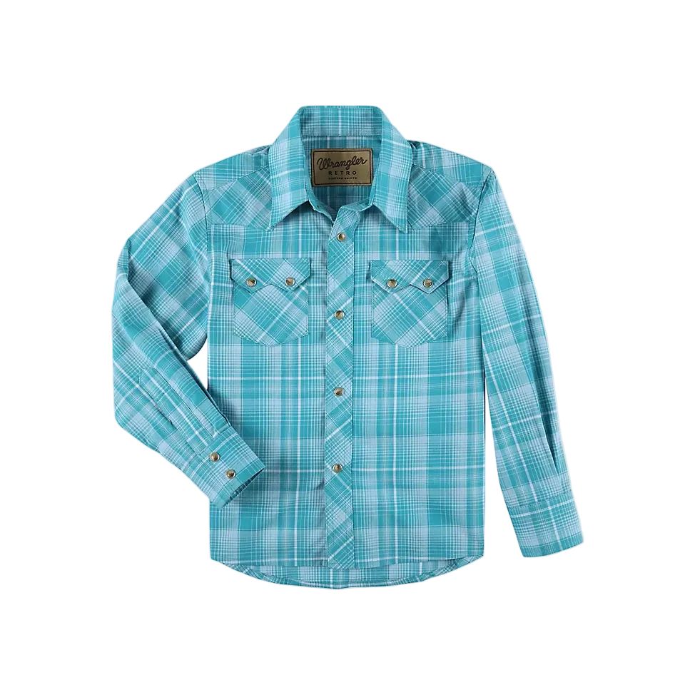 Wrangler Boy's Retro Western Snap Plaid Shirt w/Front Sawtooth Pockets - Bold Teal