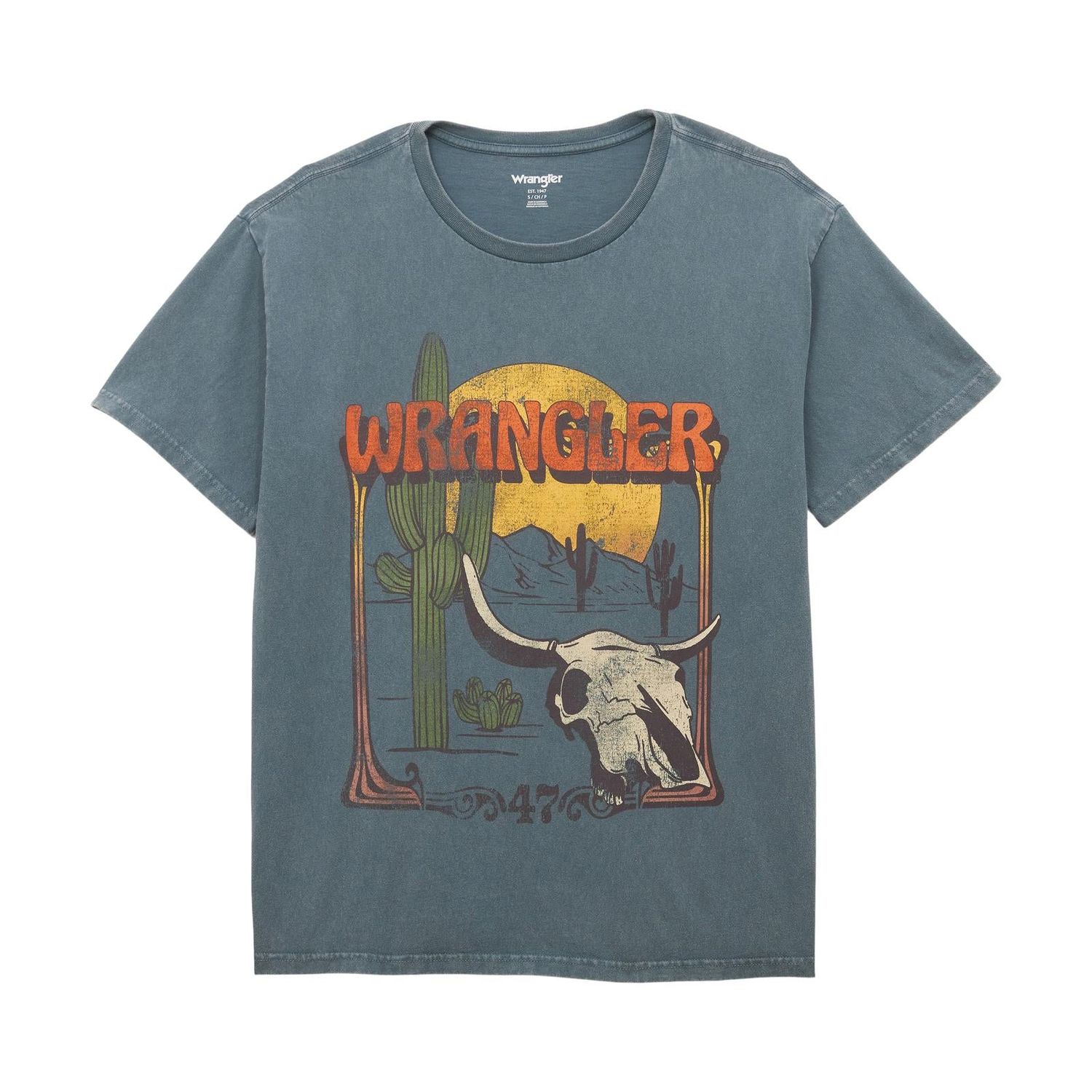 Wrangler Women's Oversized Vintage T-Shirt - Skull - Goblin Blue