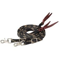 Weaver Flat Braided Competition Split Rein 3/4" x 8' - Assorted Colours, Color: Black/tan