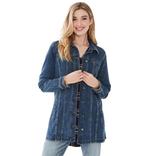 FDJ Women's Long Denim Jacket - Multiple Colours, Color: Dark Indigo, Size: XS