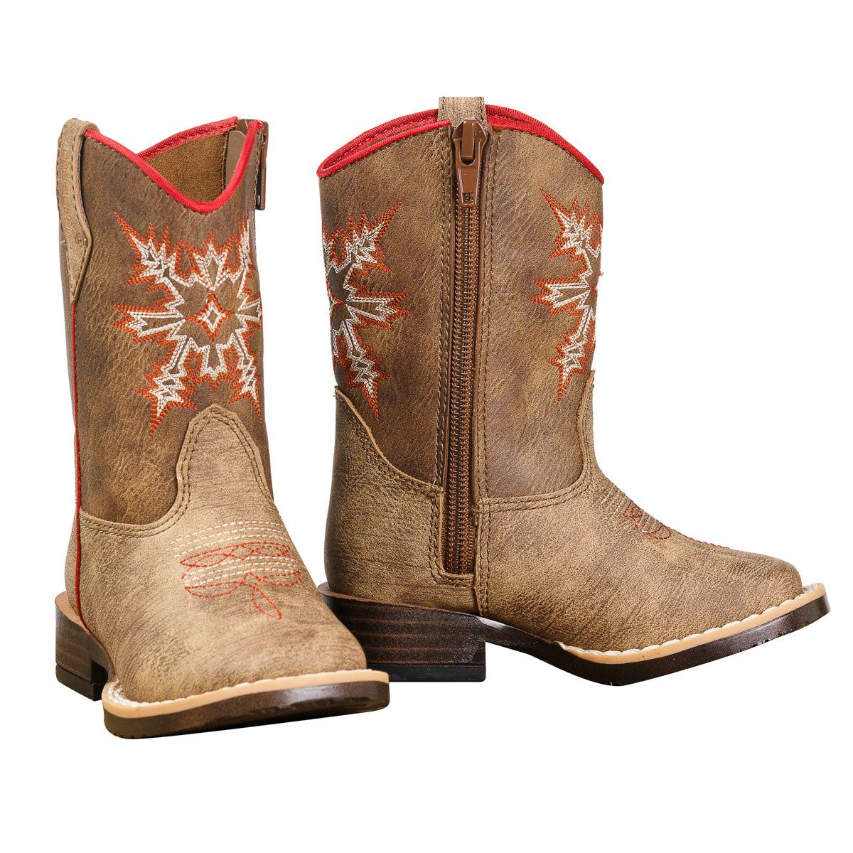 Double Barrel Toddler Clay Cowboy Boot with Zipper Access - Distressed Medium Brown