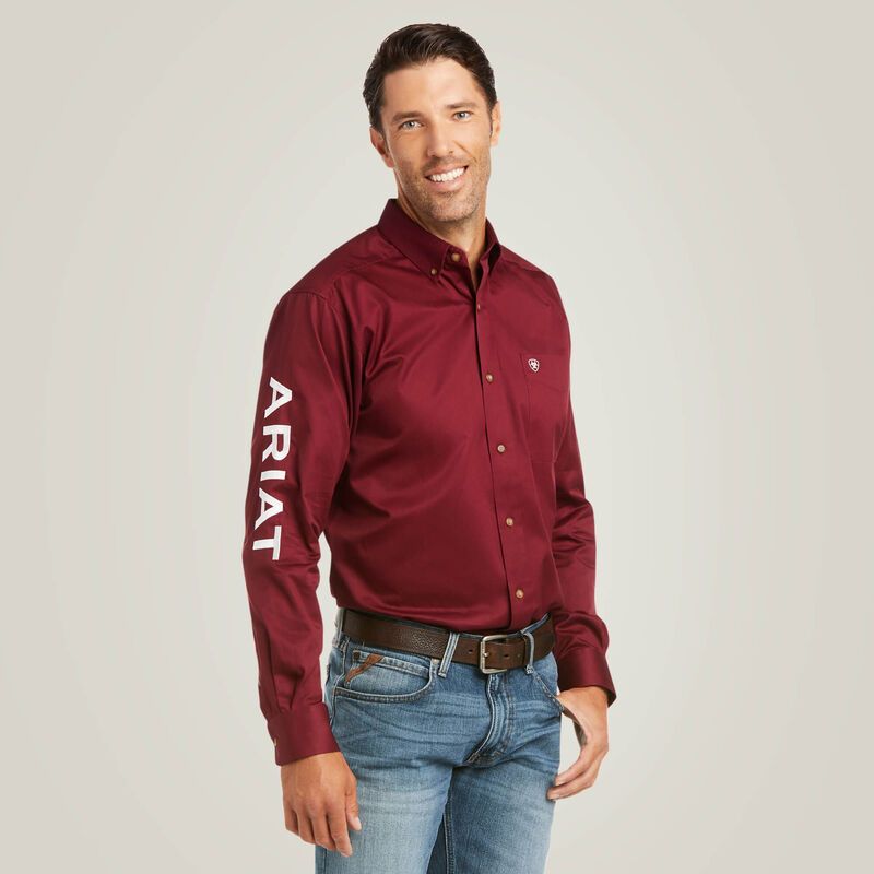 Ariat Men's Long Sleeve Team Logo Fitted Shirt - Burgundy White