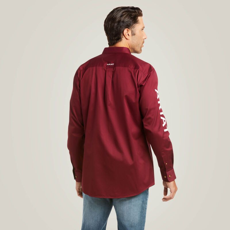 Ariat Men's Long Sleeve Team Logo Fitted Shirt - Burgundy White