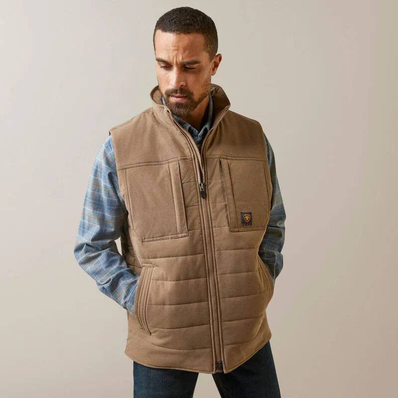 Ariat Men's Rebar Valiant Stretch Canvas Water Resistant Insulated Vest - Rebar Khaki Heather, Size: 3XL
