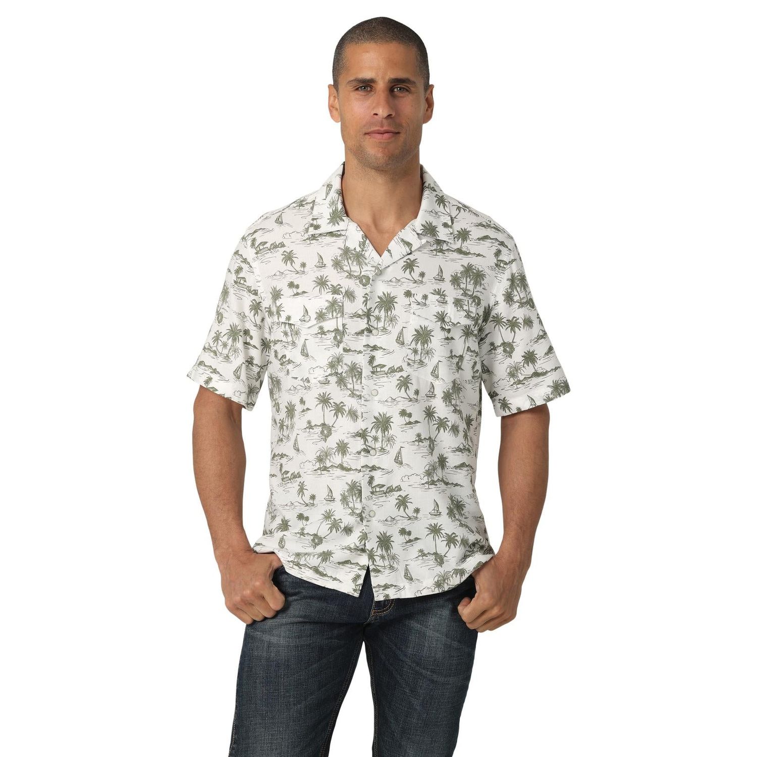 Wrangler Mens Coconut Cowboy Short Sleeve Shirt - White