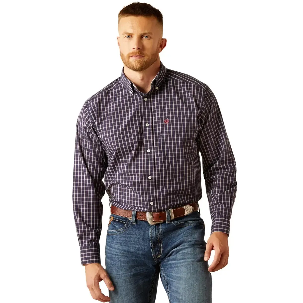 Ariat Men's Wrinkle Free Dwayne Long Sleeve Classic Fit Shirt - Navy, Size: 3XL