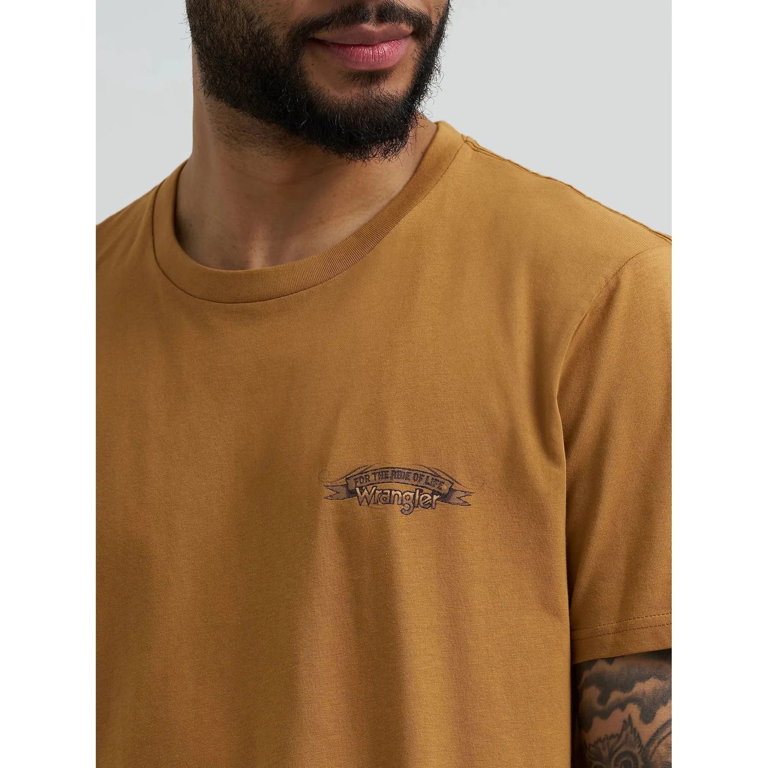 Wrangler Men's Bucking Cowboy Back Graphic Short Sleeve Tee Shirt - Tobacco Brown