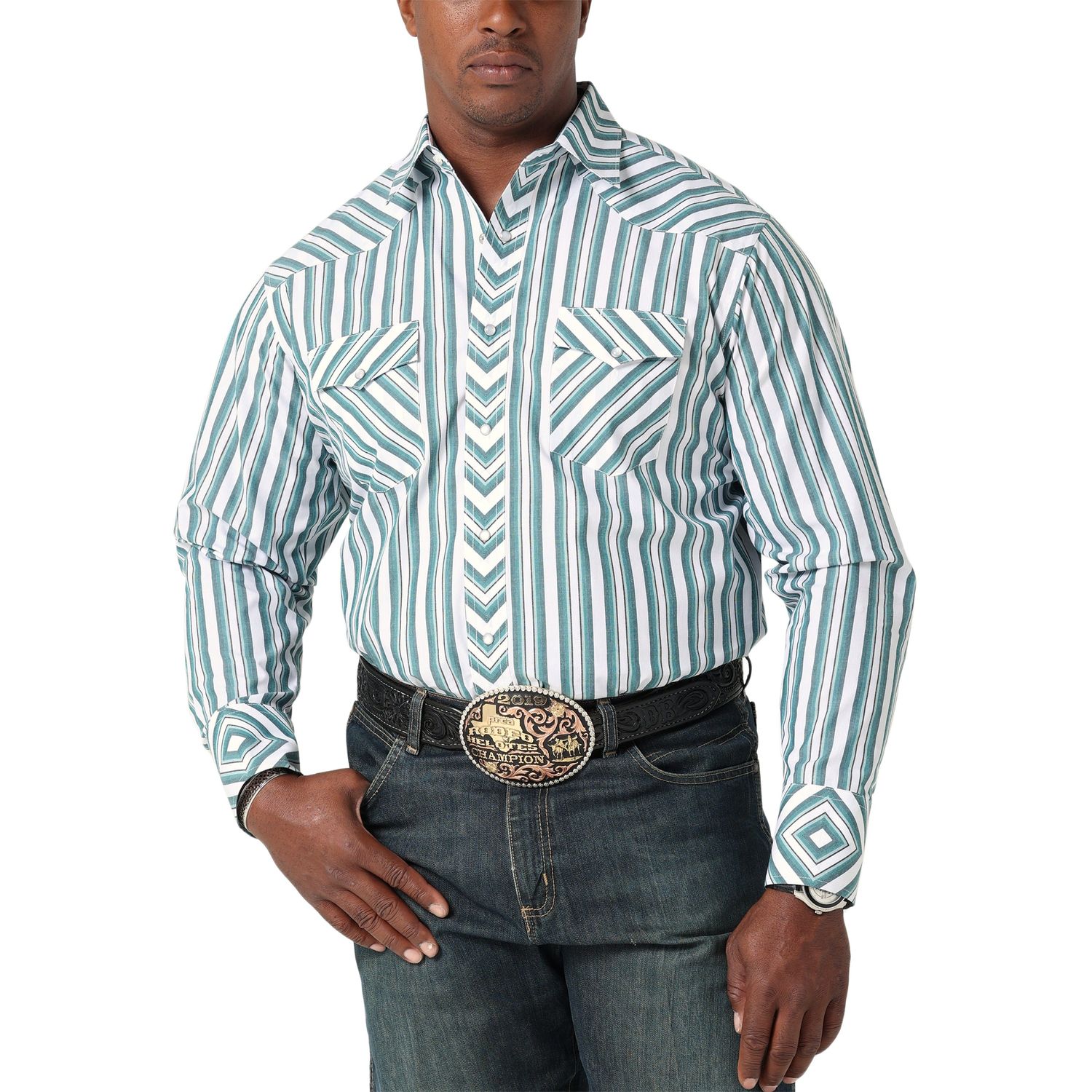 Wrangler Mens SE LS Stripe Metred Body Shirt