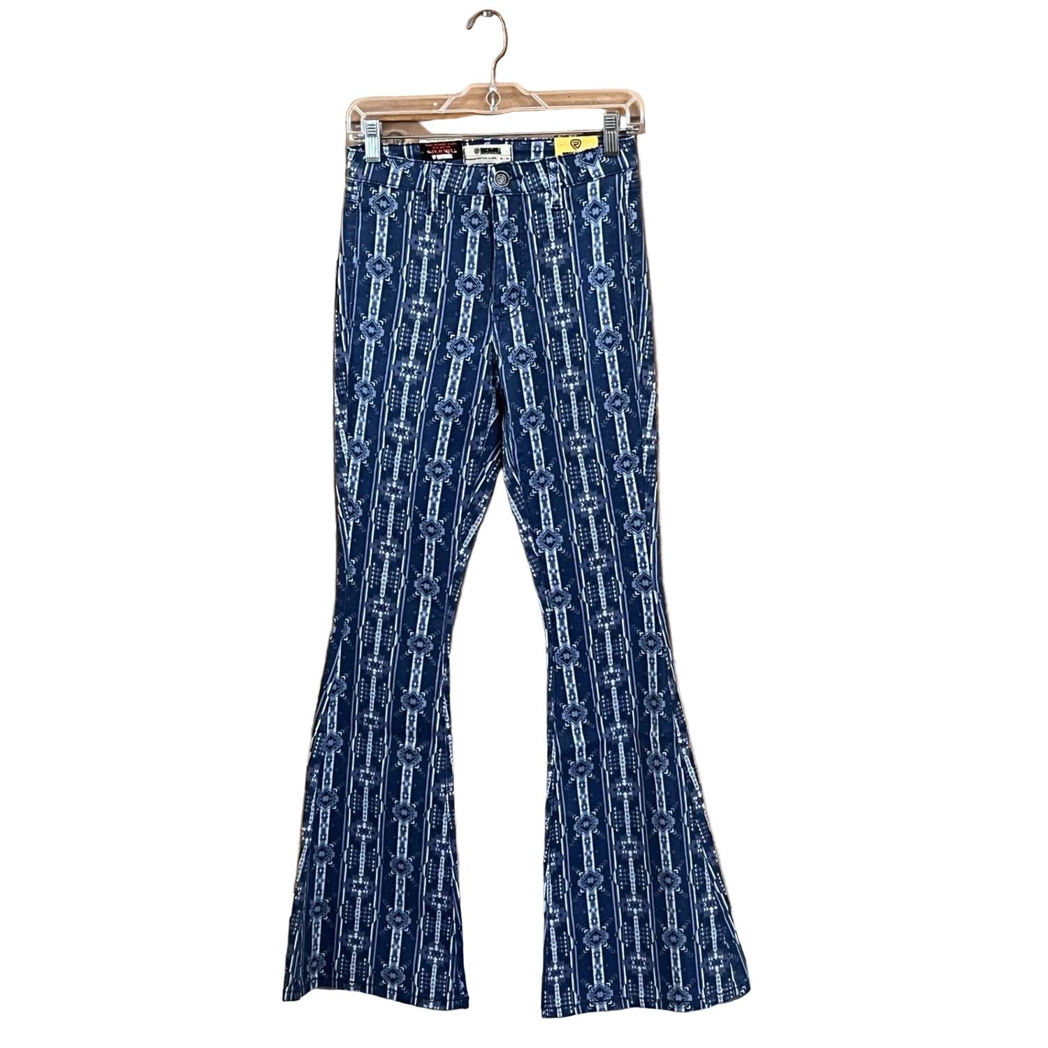 Rock &amp; Roll Women's Aztec Button Flare Jean- Blue