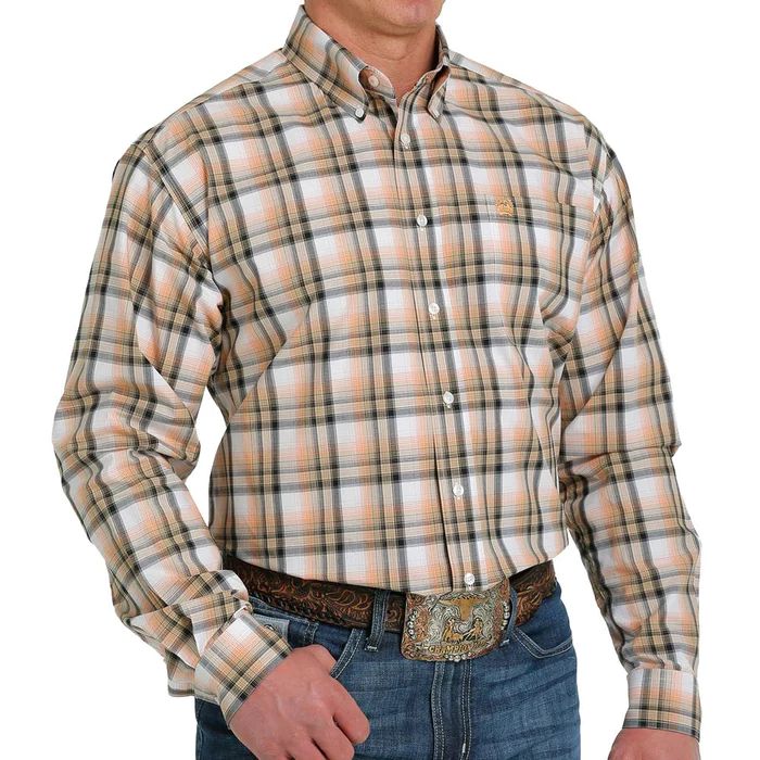 Cinch Men's Plaid Button-Down Shirt - White
