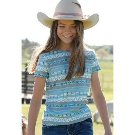 Cinch Girl's Short Sleeve Tee Shirt-Light Teal/ Blue