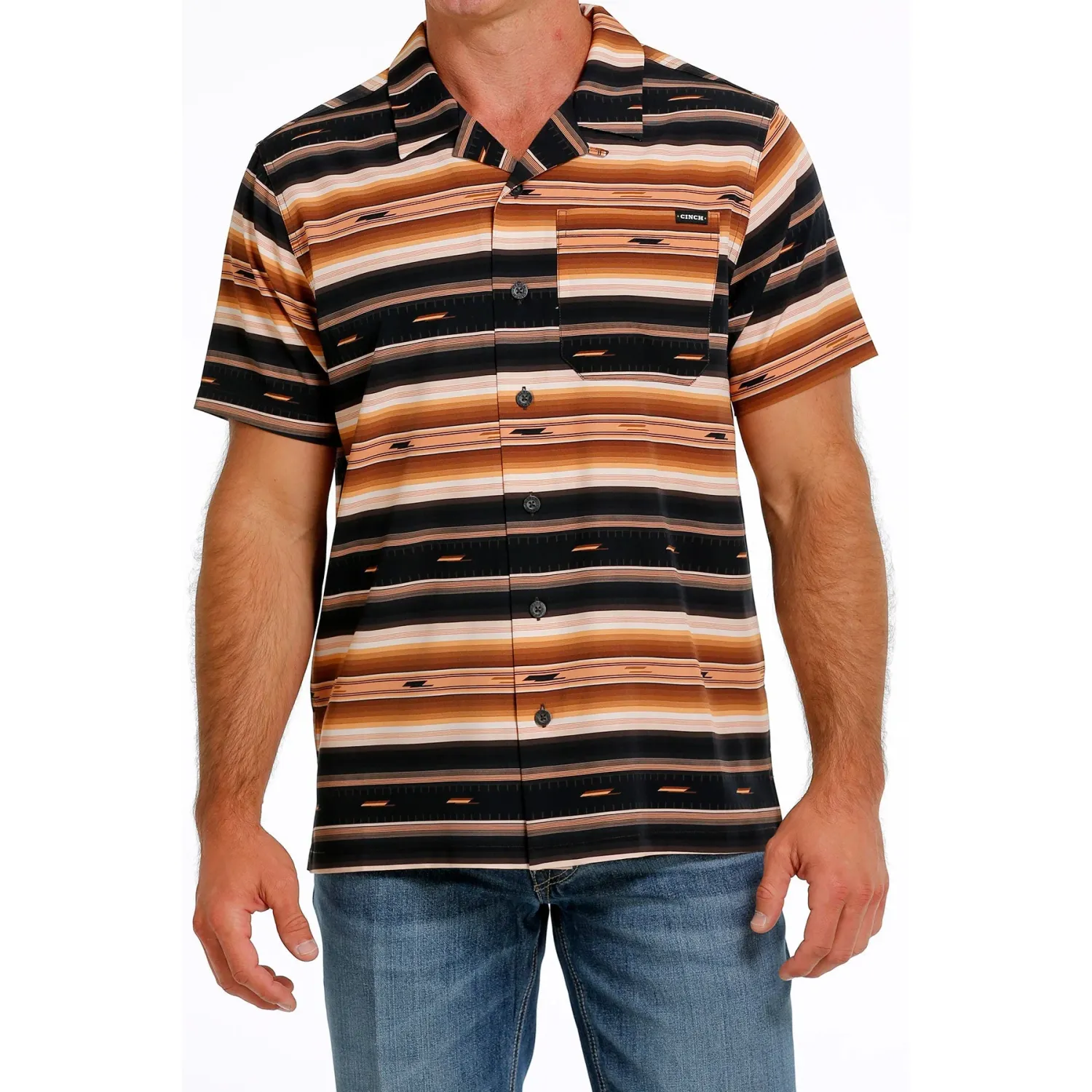 Cinch Men's Southwest Print Short Sleeve Camp Shirt- Brown/Black, Size: XS