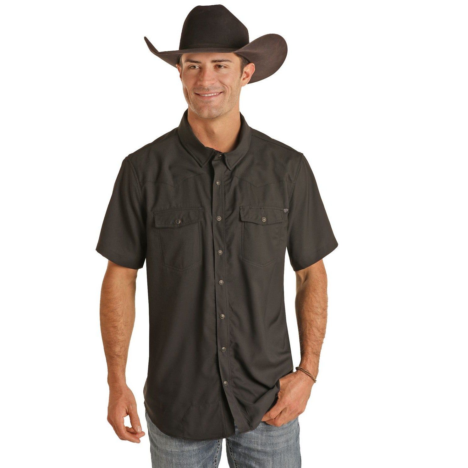 Rock &amp; Roll Men's Tek SS Solid Ripstop Snap Shirt