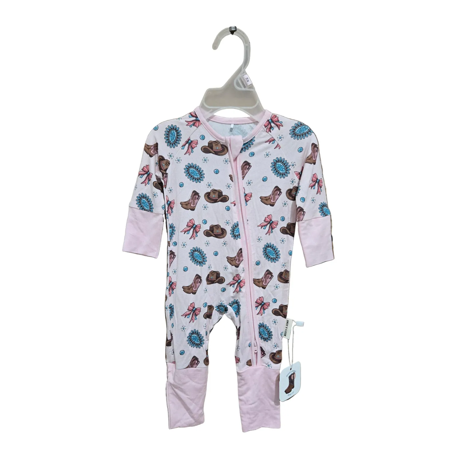 Boots &amp; Bows Turquoise Cowgirl Infant Sleepers