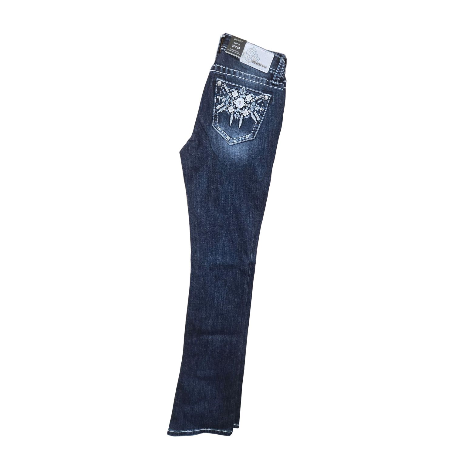 Grace in LA Women's Aztec Bootcut Jeans - Blue