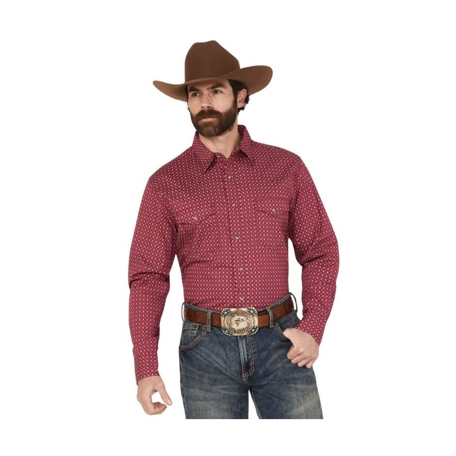 Wrangler Men's 20X Competition Advanced Comfort Classic Fit Long Sleeve Shirt - Sangria