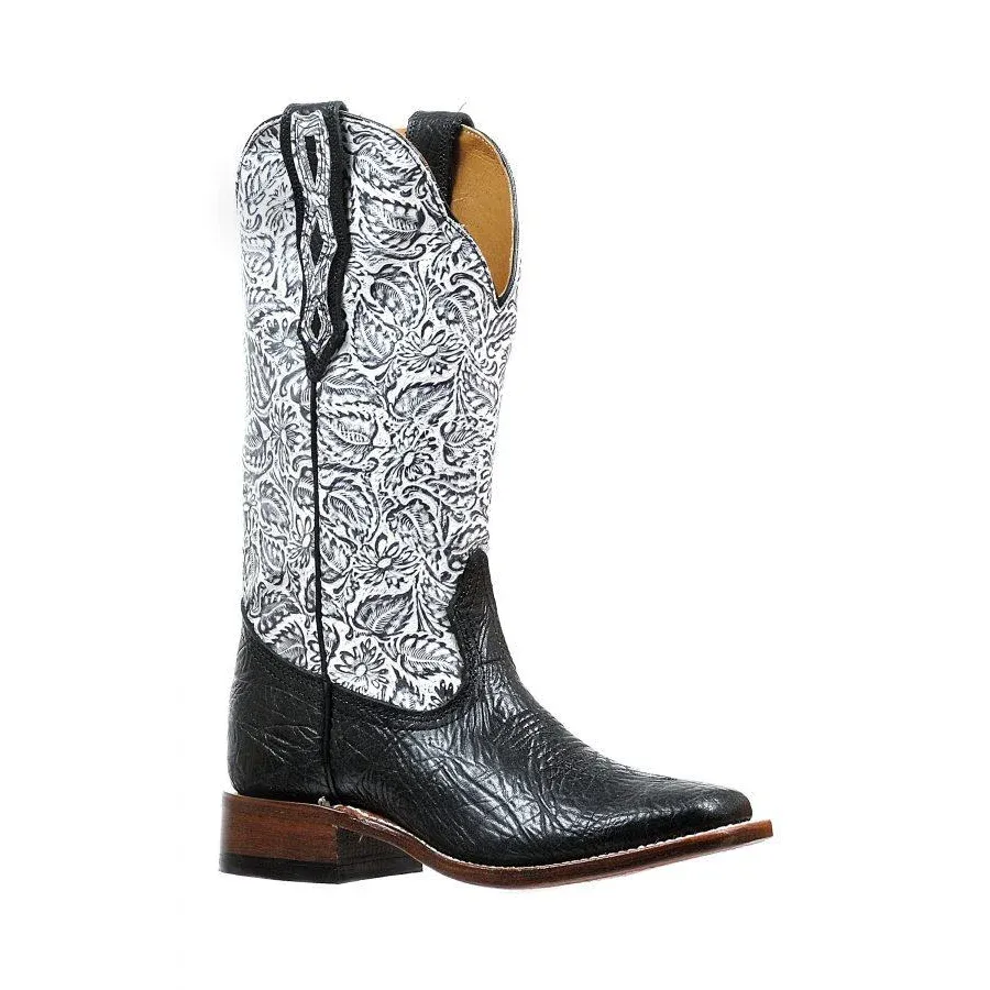 Boulet Women's Wide Square Toe Western Boots - Shoulder Black/Louisiana Daisy Black/White, Size: 5