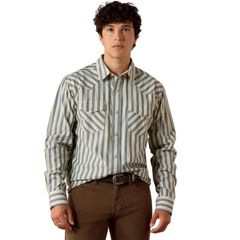 Ariat Men's Long Sleeve Retro Fitted Shirt - White Swan Stripe