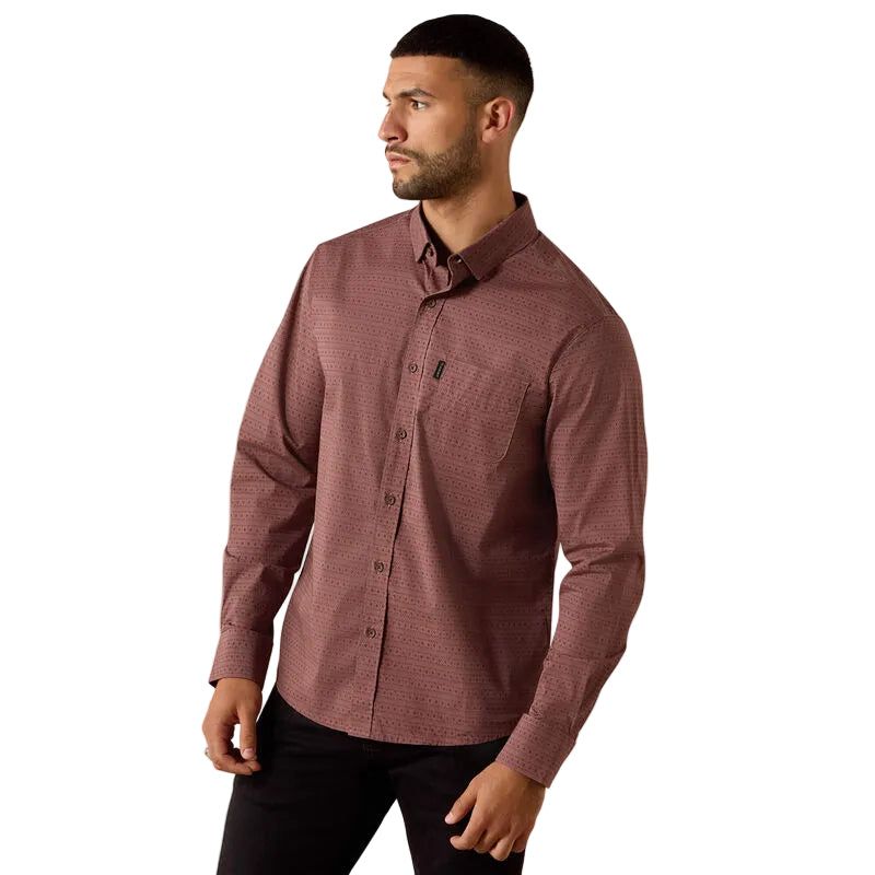 Ariat Men's Magnus Modern Fit Long Sleeve Shirt - Rose Taupe Geo Stripe