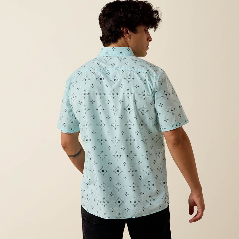 Ariat Men's Marlow Modern Fit Large Medallion Short Sleeve Shirt - Blue Glow