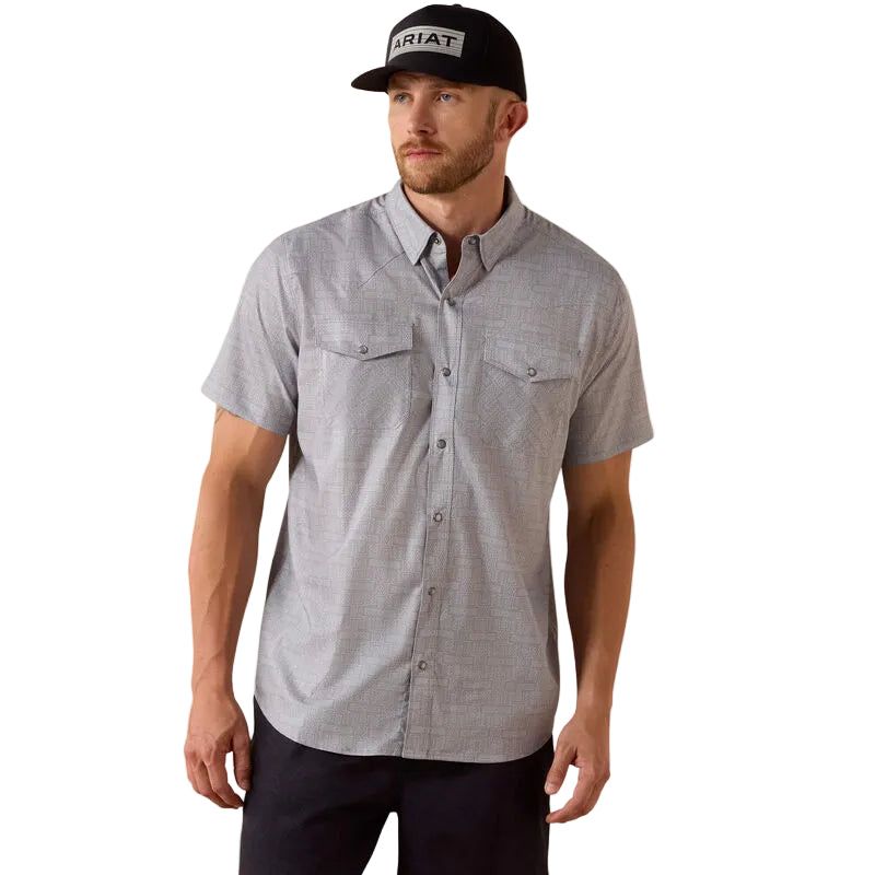 Ariat Men's Printed VentTEK Western Fitted Short Sleeve Snap Shirt - Sky Rocket