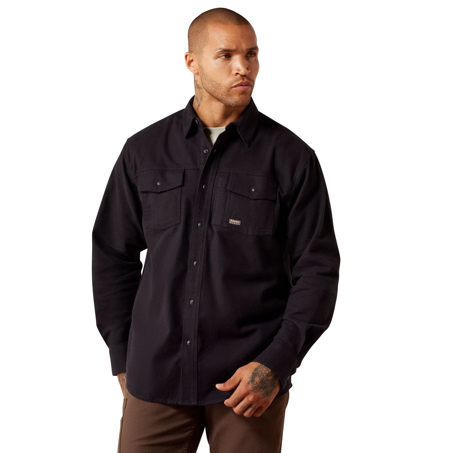 Ariat Men's Rebar Flannel Twill Snap Work Shirt - Black