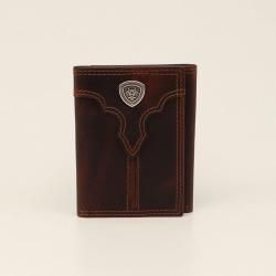 Ariat Men's Rodeo Center Trifold Shield Wallet- Brown