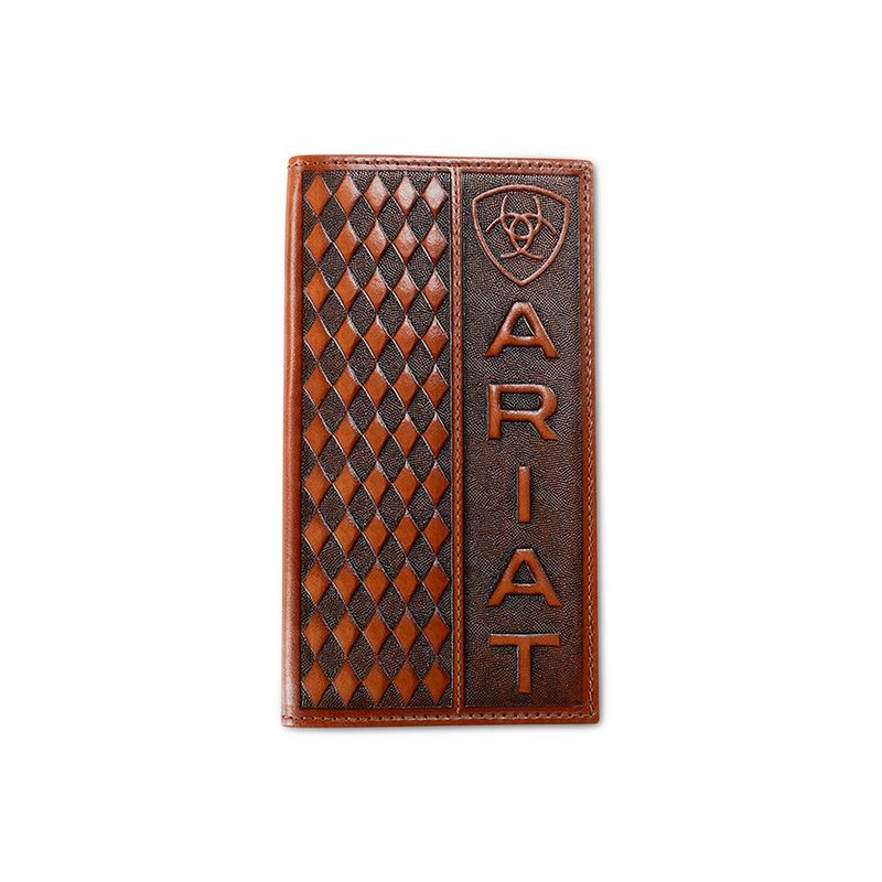 Ariat Men's Rodeo Style Diamond Embossed Wallet- Brown