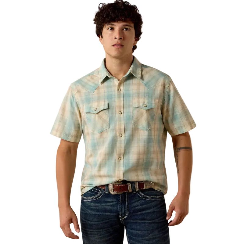 Ariat Men's Short Sleeve Fitted Retro Hartman Shirt - Aquifer Plaid