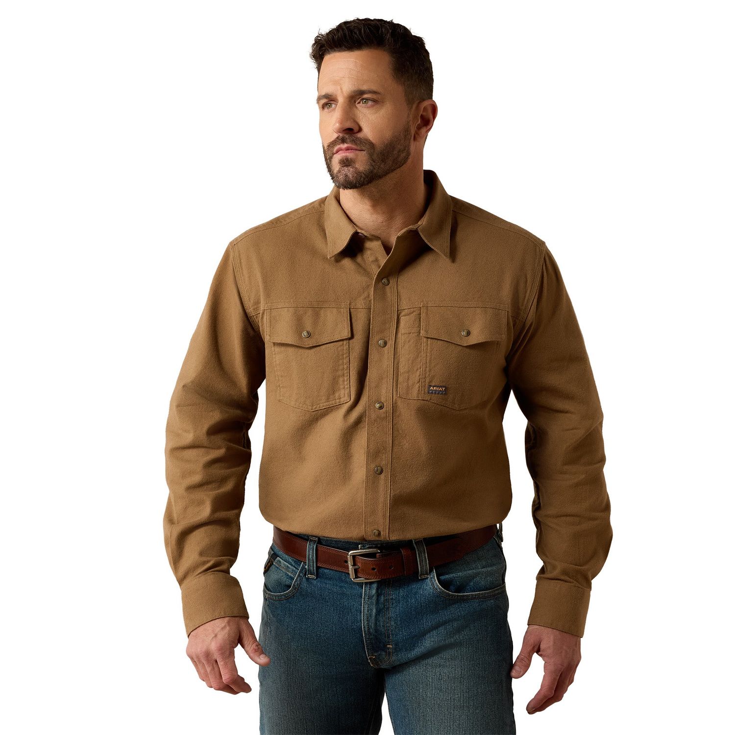 Ariat Men's Rebar Flannel Twill Snap Work Shirt - Khaki
