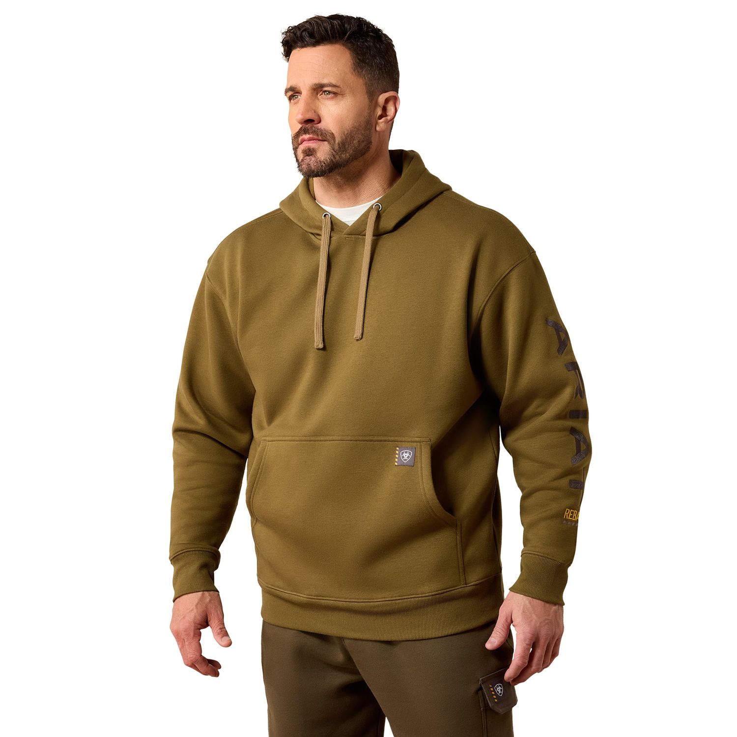 Ariat Men's Rebar Workman Graphic Hoodie - Military Olive/Licorice
