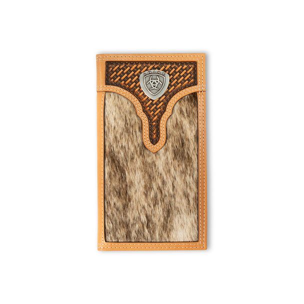 Ariat Men's Rodeo Calf Hair Basket Weave Wallet- Natural