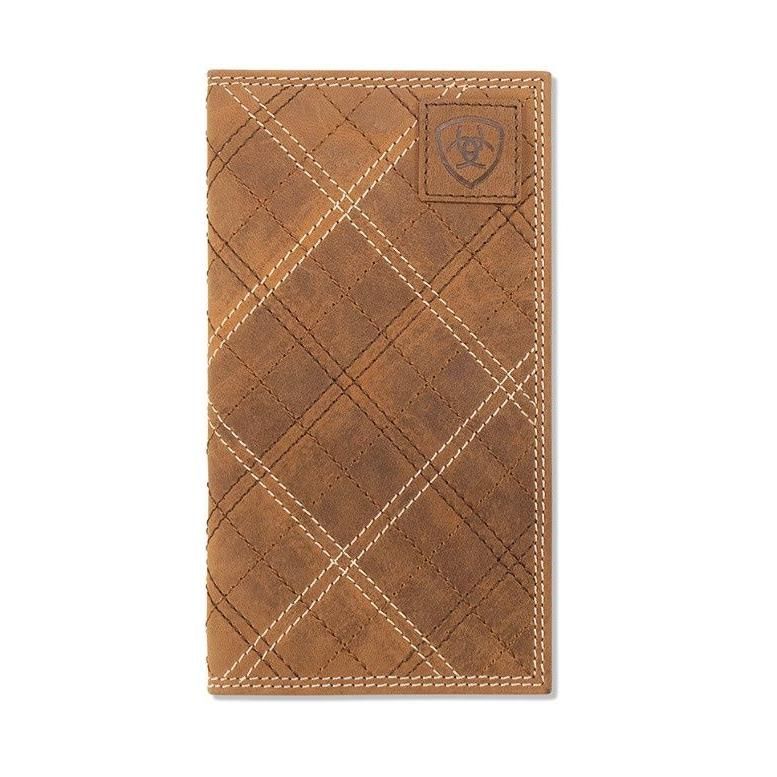 Ariat Men's Rodeo Cross Stitch Patch Wallet- Medium Brown