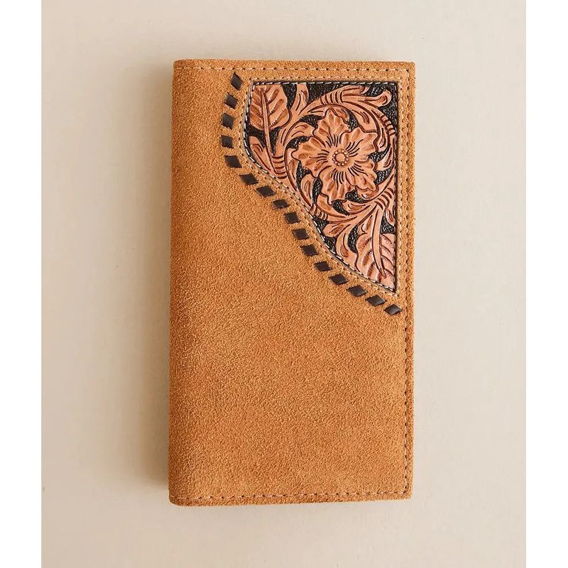 Ariat Men's Rodeo Style Roughout Floral Overlay Wallet- Tan