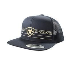 Ariat Men's Shield and Boot Stitch Ribbon Cap- Navy