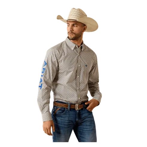 Ariat Men's Team Welles Long Sleeve Fitted Shirt - Khaki/Dark Blue