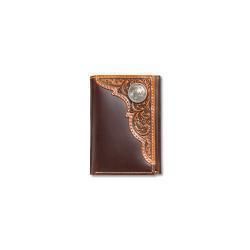 Ariat Men's Trifold with Embossed Oval Concho Wallet- Tan