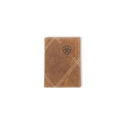 Ariat Men's Trifold Cross Stitch Patch Wallet- Medium Brown