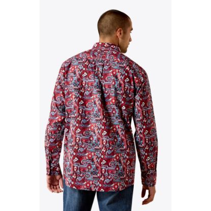 Ariat Men's Trapper Casual Southwest Classic Fit Long Sleeve Shirt - Maroon Banner