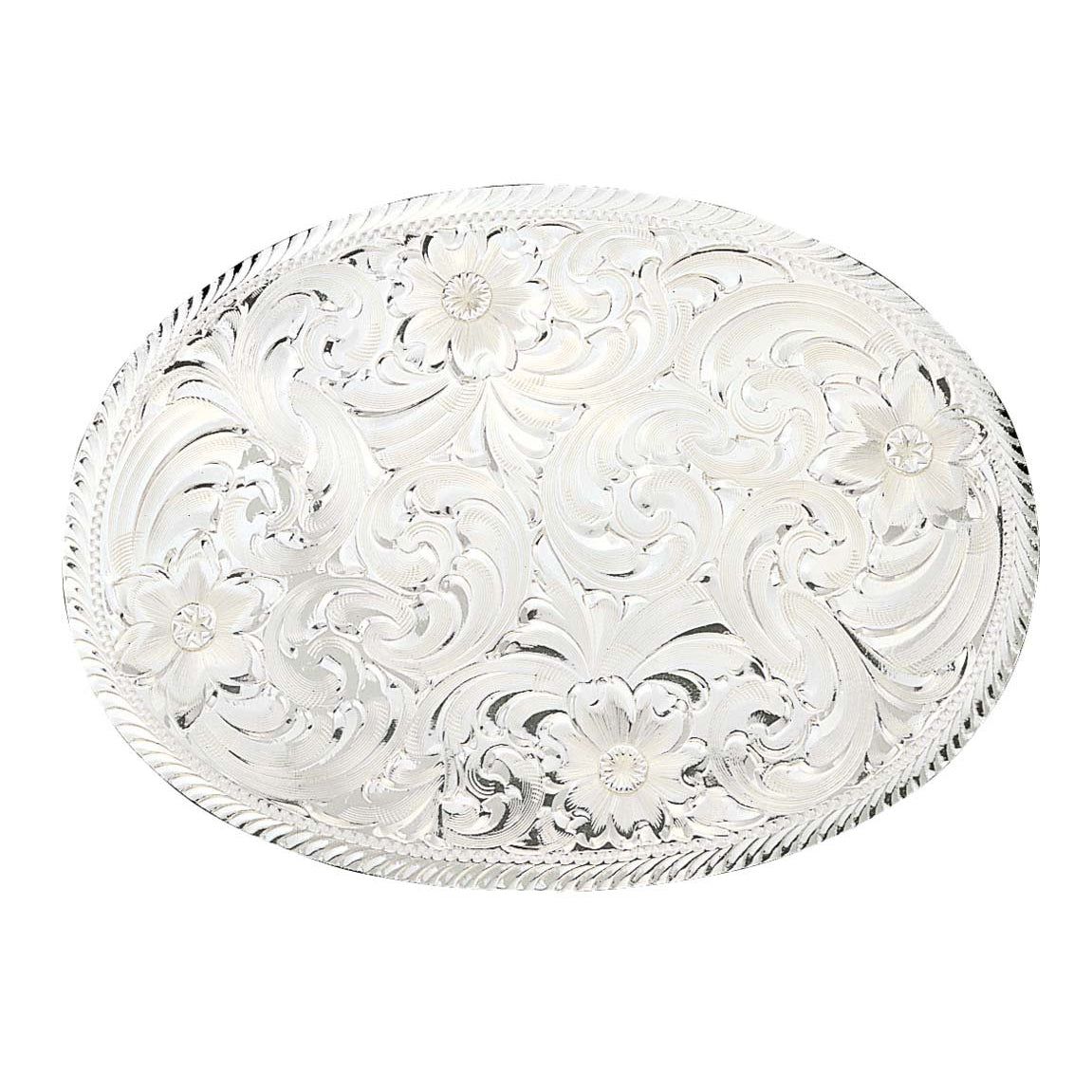 Montana Silversmith Medium Oval Fancy Silver Engraved with Etched Trim Buckle